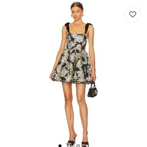 Alice + Olivia Fay Babydoll Tie Strap Dress in Black & Silver 6